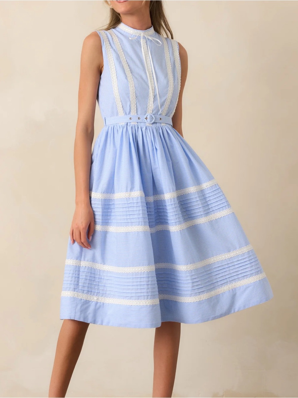 Prosperina EMMA BLUE MICRO GINGHAM COTTON DRESS NWT Size Small 1950s style